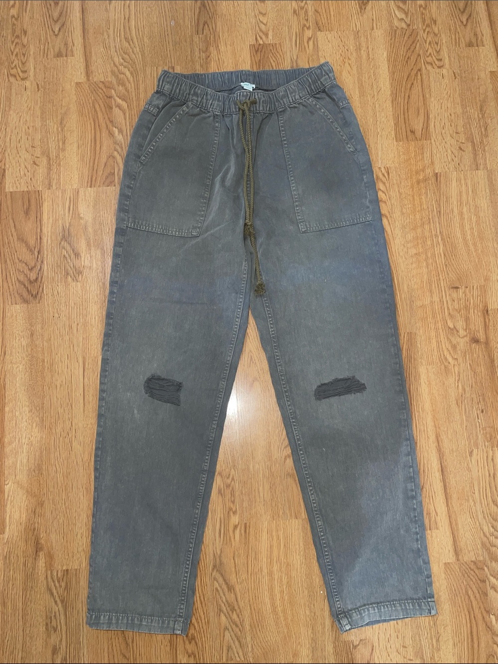 aerie Washed Charcoal Drawstring Joggers with Knee Distress